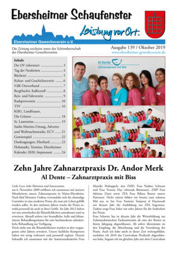 Titelseite des Ebersheimer Schaufensters Nr. 139 / Oktober 2019